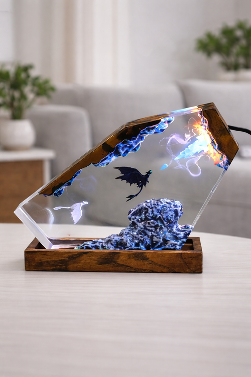 Lampa z żywicy z motywem Smok Fantasy
